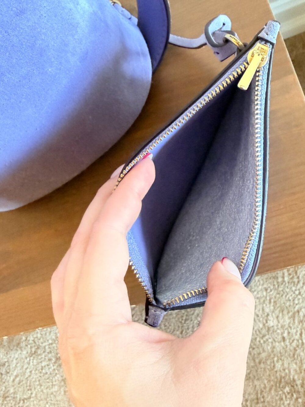 Coach Bleecker Bucket Bag 21 Violet Mist Suede Lavender Brass Removable Pouch - Picture 12 of 14